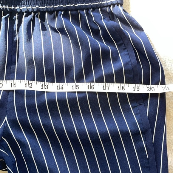 J Crew Tulip Ankle Navy White Stripe Contrast Seam Cropped Pants Elastic Waist - Picture 11 of 13